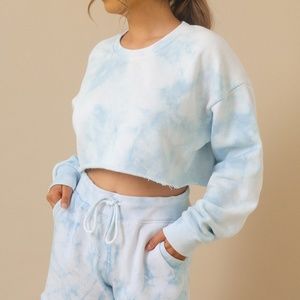 Cloudy Baby Blue tie dye crop sweatshirt